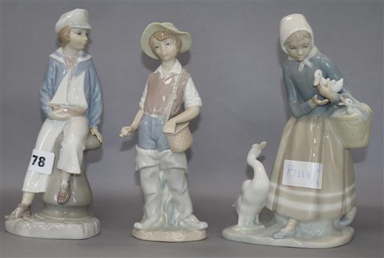 Three Lladro figures tallest 23cm